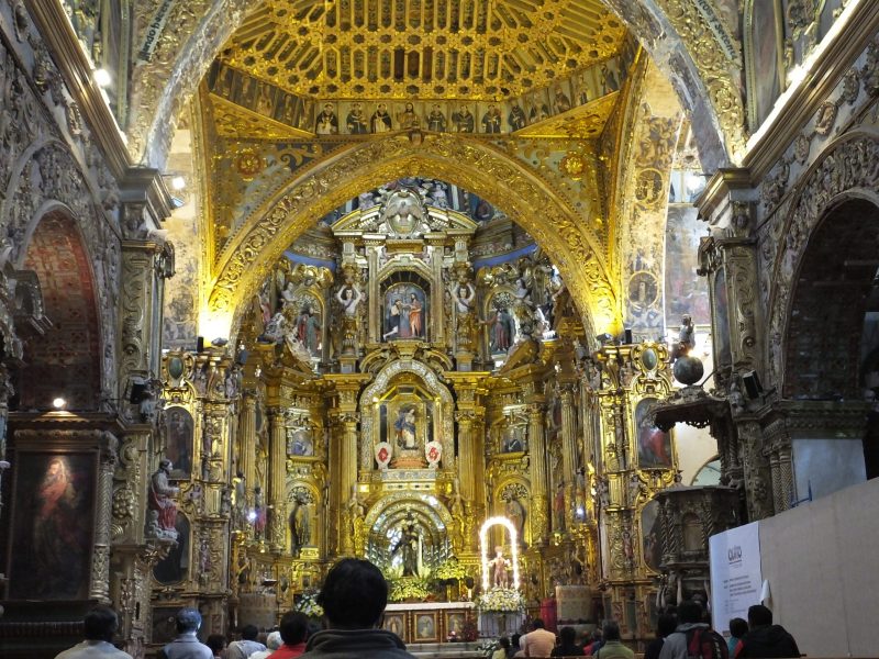 The main altar in San Francisco church in Quito